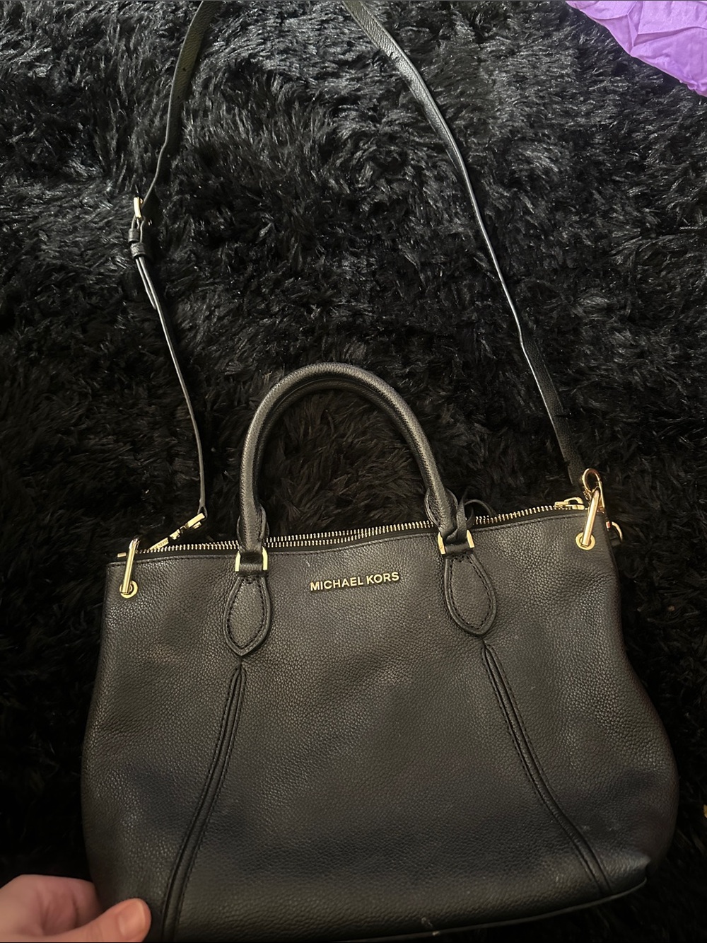 Michael Kors Black Leather Satchel with Gold Hardware